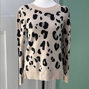 LOFT Animal Print Sweater - Black and Cream
